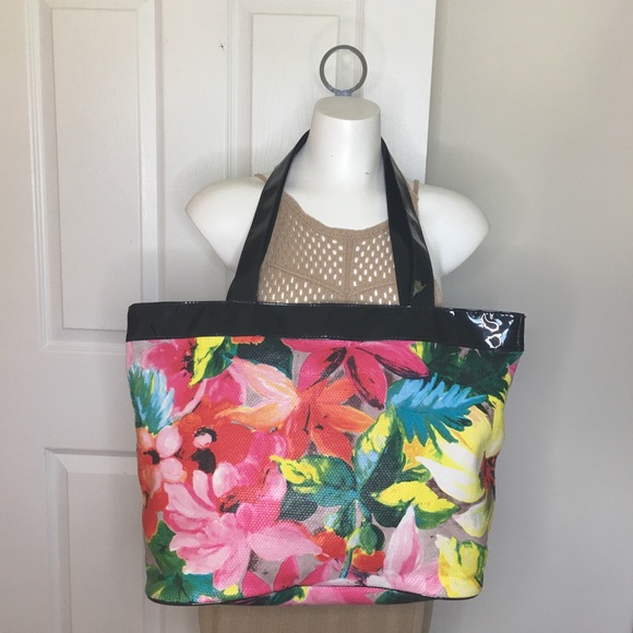 Large Floral & Patent Leather Shoulder Tote - Picture 2 of 5
